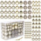 SPRINGOS - Palline per albero di Natale, 100 pezzi, diametro 6,4,3 cm, in plastica, glitterate, opache, decorazione natalizia (oro)