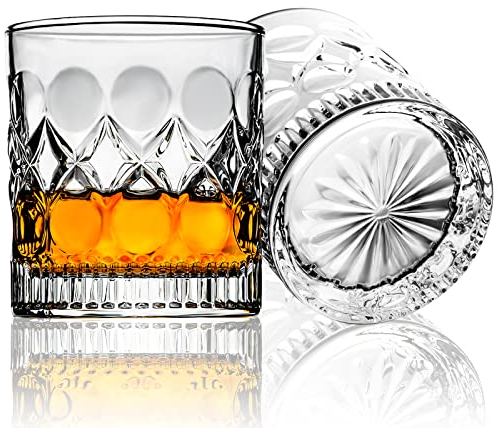 ParaCity Whiskey Gläser 2er Set, 300 ml Whisky Gläser, Wiskeygläser- Set mit Einzigartigem Schnitz-Design, Für Bourbon, Whiskey, Rum, Cocktails, Wodka und mehr