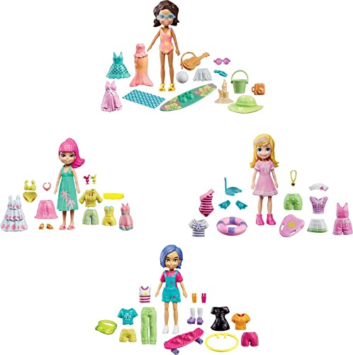 Polly Pocket Splashin' Style Fashion Pack, vier 3-in-Puppen: Polly, Shani, Margot und Bella, jede Puppe hat 13 bis 15 Outfits und Zubehör für Wasserspielspaß [Amazon Exclusive]