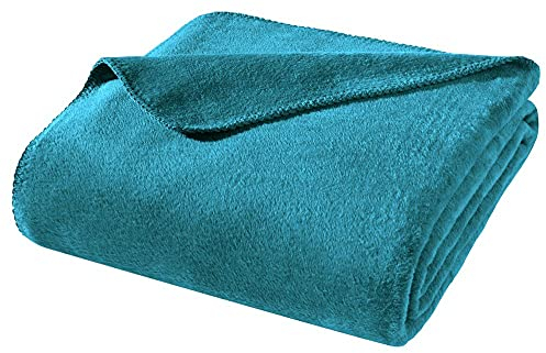 WOHNWOHL® Kuscheldecke (150x200cm) • Weiche Tagesdecke • Sofadecke • Wohndecke • Schlafdecke • Oeko-Tex zertifizierte Baumwolldecke • Samtig weiche Decke • Farbe: Petrol