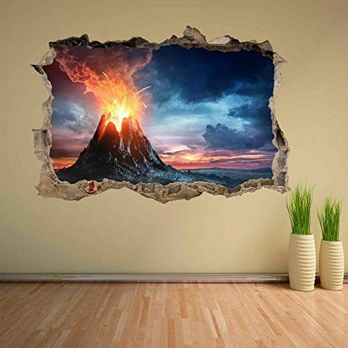 3D Wandtattoo Mauerloch Wandsticker Wandaufkleber Durchbruch selbstklebend Schlafzimmer Wohnzimmer Kinderzimmer,Vulkan 80x125cm