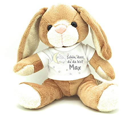 Kilala personalisierter Hase Kuscheltier zur Geburt mit Wunschname Babygeschenk Geburtsgeschenk patentane Patenonkel arbeitskollegen Mitarbeiter (Mond)