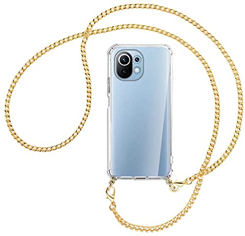 mtb more energy® Handykette kompatibel mit Xiaomi Mi 11 Lite 4G/5G, 11Lite 5G NE (6.55'') - Metallkette (Gold) - Smartphone Hülle zum Umhängen - Anti Shock Full TPU Case