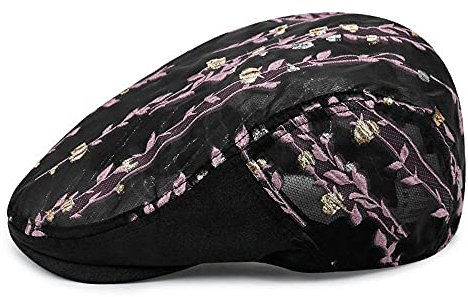 Uteruik Flache Kappe Unisex Ivy Cap Newsboy Baskenmütze Cabbie Ast Stickerei Sommerhut (#B)