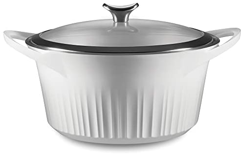 CorningWare, Non-Stick 5.5 Quart QuickHeat Dutch Oven Pot with Lid, Lightweight, Ceramic Non-Stick Interior Coating for Even Heat Cooking, Perfect for Baking, Frying, Searing and More, French White