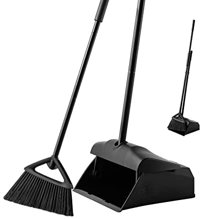 Eyliden Long Handled Dustpan and Brush Set, Upright Outdoor Dust Pan and Broom Combo for Heavy Duty Tasks, Windproof High Capacity Sweeping Brush and Dustpan Set for Garden Indoor Garages Lobby