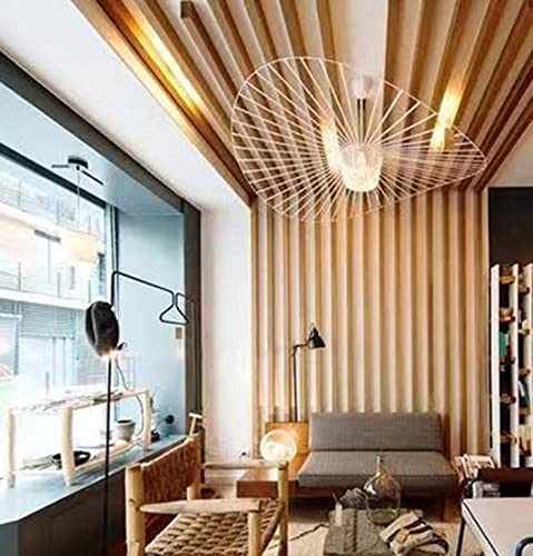 GLZXMQBP Vertigo Lampe weiß 100cm Retro Pendelleuchte Modern LED Hängeleuchte Vintage Wohnzimmer Kronleuchter (Licht Höhenverstellbar) Hängelampe Fiberglas Hut Design + E27 Fiber Stoff