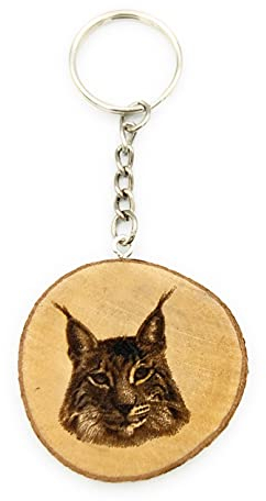Promotech Der Luchs Handgefertigter und naturbelassener Einzelstück Schlüsselanhänger aus Holz