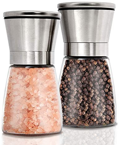 Gulex® Salt and Pepper Grinder Set Pepper Mill, Sea Salt Shaker Refillable, Adjustable Coarseness, Stainless Steel with Ceramic Rotor (Set of 2)