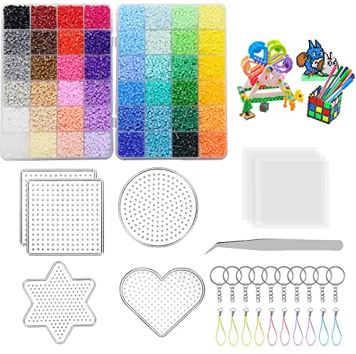 EPHOSHI 24,000pcs Fuse Beads Kit-48 Colors 2.6mm(0.1inch),Mini Fuse Beads Craft Set with Pegboards, Pattern Cards Tweezers, Ironing Paper and Keyring etc(2.6mm-24000pcs)