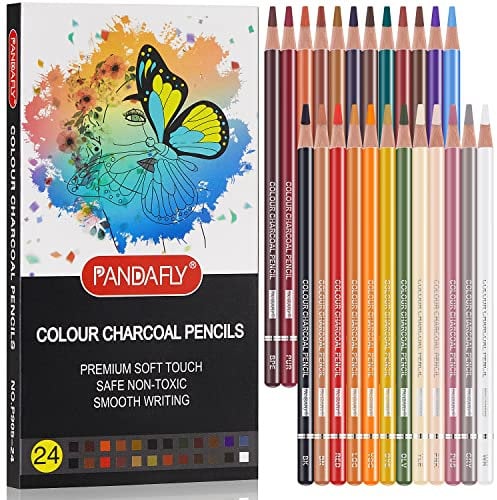 PANDAFLY Professional Colored Charcoal Pencils Drawing Set, Skin Tone Colors, 24 Colors