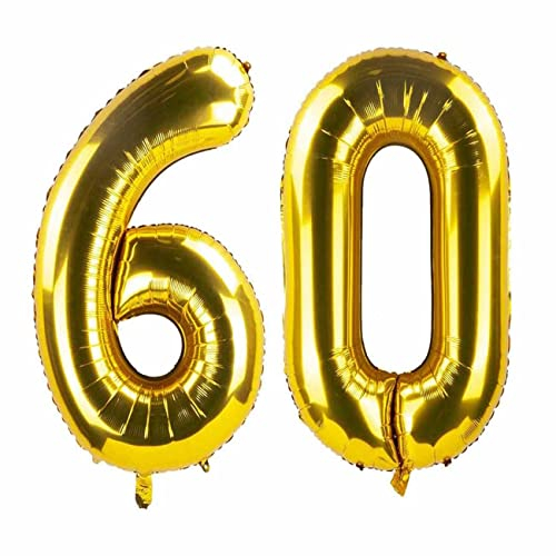 60 Luftballons Zahl Groß,60 Geburtstag Ballon Gold,40 Zoll/101CM Nummer 60 Aufblasbarer Helium Folienballon