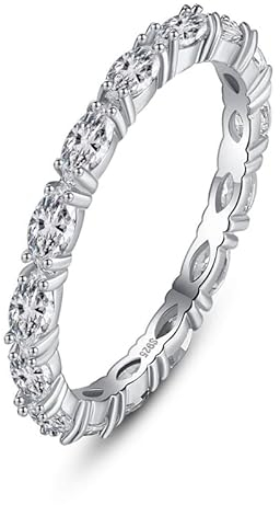 DJMJHG 100% 925 Sterling Silver Small Rings for Women 1 Row Horse Eyes Zircon Engagement Party Jewelry Gifts 6