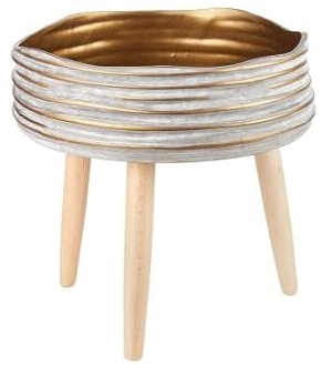 L'OCA Noire Cache-pot en céramique travaillée avec pieds en bois Ø 27 x 29 H 1S126