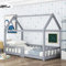 HESHU Kinderbett Hausbett 90x200 cm, Montessori Stil Bett mit Tafel, Massivholz Bett für Jungen und Mädchen, mit Rausfallschutz und Lattenrost, ohne Matratze, Grau