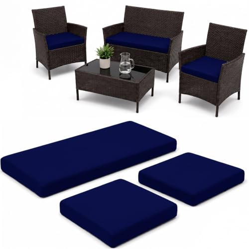 iSTYLE MODE BETTER HOME CHOICE 3 Pieces Replacement Cushions Set For Rattan Chairs Sofa Patio Garden Outdoor Furniture Water Resistant Patio Padding Lightweight and Durable (Navy)