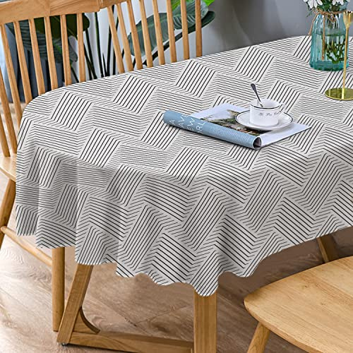 Bnejvif Modern Striped Tablecloth, Indoor/Outdoor Waterproof Wrinkle Free Durable for Oval Tables 60 X 120 Inch