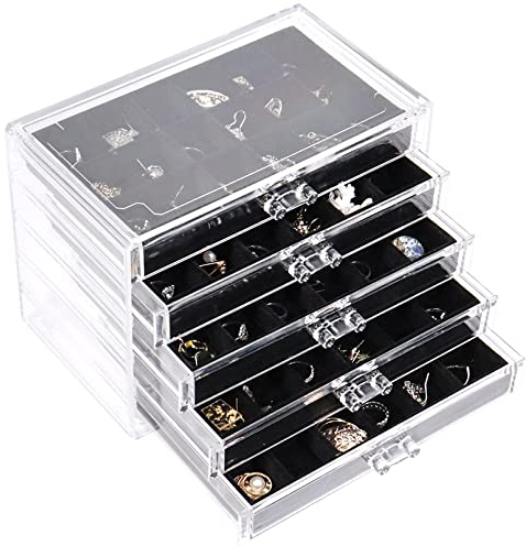 Nwvuop Acryl Schmuckschatulle 5 Schubladen Schmuckkästchen Ring aufbewahrung Schmuckaufbewahrung Organizer für ohrringe Ring Jewellery Organizer Schwarz