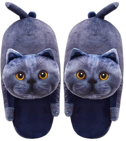 Openhahaha Cat Slippers for Women, Cute Fuzzy Animal Slippers For Indoor and Outdoor, Comfy Non-Slip Memory Foam Sole, Funny Cat Lover Gifts for Women (British Shorthair)