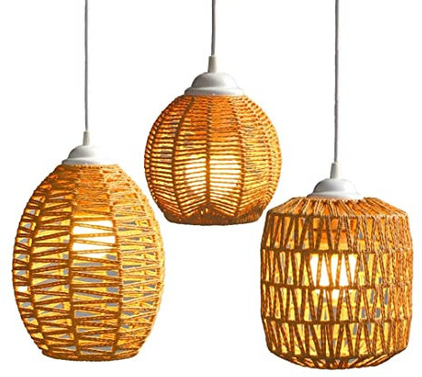 Fait à la main Imitation corde de chanvre tissage suspension rétro simple corde de chanvre abat-jour plafonnier lustre pour chambre, salon