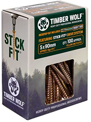 TIMBER WOLF TW50090 Vis à bois – 5,0 x 90 mm – Boîte de 100, zinc et jaune (or)