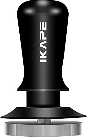 IKAPE 49 mm Espresso-Tamper, schwarzer Premium-Barista-Kaffee-Tamper mit kalibrierter Federbelastung, 100% flacher Edelstahl-Boden-Tamper für Espressomaschine