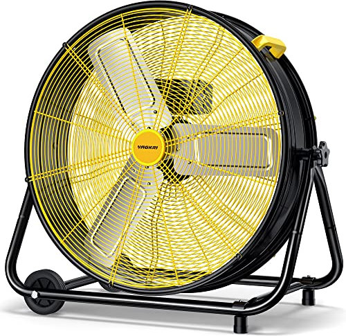 VAGKRI 24 Inch Industrial Drum Fan, 320W High Velocity Floor Fan, 3 Speed Heavy Duty Metal Air Circulator, 360° Tilt with Casters Handle ETL Standard for Patios, Warehouse, Commercial, Basement