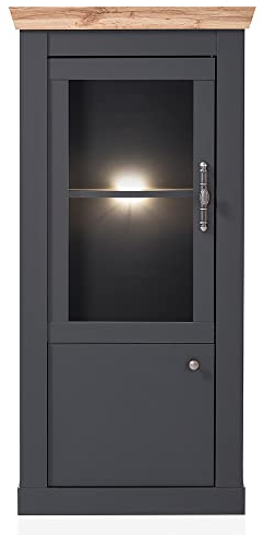 Lomadox Highboard Vitrine Landhaus inkl. Beleuchtung in anthrazit mit Wotan Eiche Nb., B/H/T ca. 72/146/38 cm