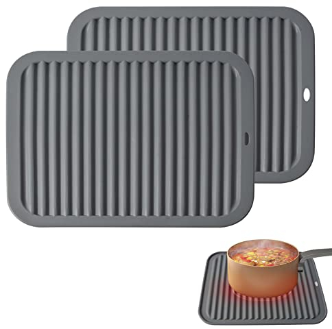 ProChosen Silicone Table Mats - Large 30x22 cm Non Slip Heat Resistant Pot Coasters (2 Pack, Grey)