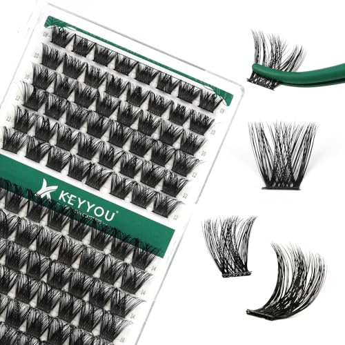 Wimperncluster 96 Stück Cluster Wimpern D Curl 8-16MIX DIY Wimpernverlängerung Wimperncluster,KEYYOU Volumen Wispy Einzelwimpern Weich&Komfortabel Einfach DIY zu Hause(Y02,D-8-16MIX)