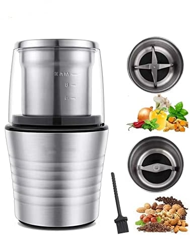 2 in 1 Wet and Dry Double Cup 300W Electric Spice and Coffee Bean Grinder Stainless Steel Body and Miller Blades (Size : UK, Color : 220-240V50-60Hz)