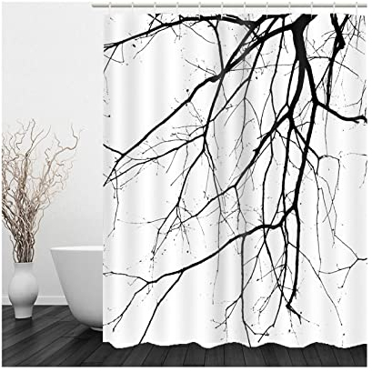 Shower Curtains Grau, Duschvorhang Stoff Schwarz AST Duschvorhang 180x200 Polyester Bad Vorhang Badezimmer Dekoration