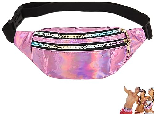 Banane Annee 90,Banane Paillette Femme,Sac Banane Femme Annee 80,Sac Banane Paillettes Femme,Holographique Sac Banane pour Enfants,Convient pour Le Sport,Les Voyages en Plein Air (Violet)