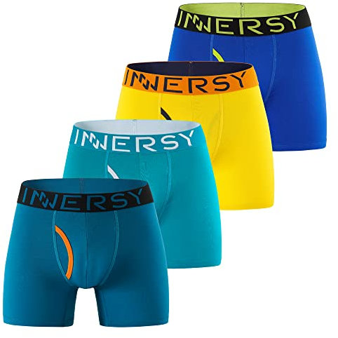 INNERSY Boxer Homme Coton Doux sous Vetement Sport Trunk Caleçon avec Ouverture Coloré Lot de 4 (XL, Actif Multicolore)