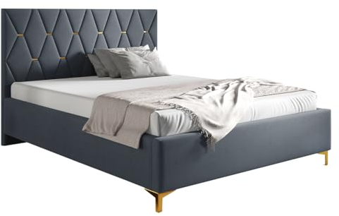 Mirjan24 Polsterbett Tryspt 24, Bettkasten mit Gasdruckfedern, Doppelbett mit Lattenrost, Gold Metallfüße, Elegantes Bett mit Polsterkopfteil, Bettgestell, Ehebett (Manila 20, 180 x 200 cm)