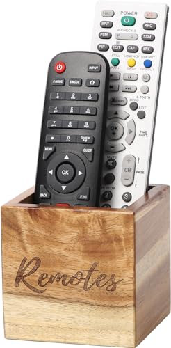 COOLEX Acacia Wooden TV Remote Holder - Table Remote Control Storage Caddy (For 2 or 3 Remotes) 3.5 x 3.5 x 3.5