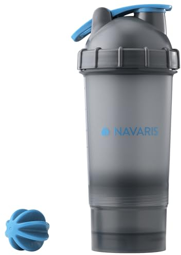 Navaris Shaker Sport - Gourde Musculation pour Boisson Protéinée Pancake Proteine Whey - Bouteille Sport pour Protein - Shaker Proteine 500ml avec Compartiment et Boule Mélange