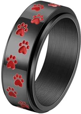 HIJONES Herren Punk Welpe Hund Pfote Drehbarer Ring aus Rostfreier Stahl Fidget Ringe Stressabbau Angst Geschenk