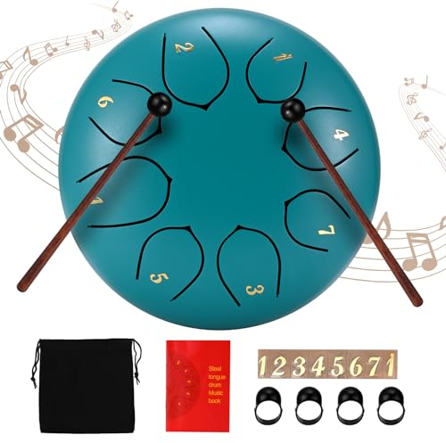 Couleeur Tongue Drum,6 Zoll 8 Tone C-Dur Zungentrommel, Mini Stahlzungentrommel für Anfänger Kinder Erwachsene, Handpan Steel Drum für Meditation,Yoga,Musikerziehung, Klangheilu (Blau)