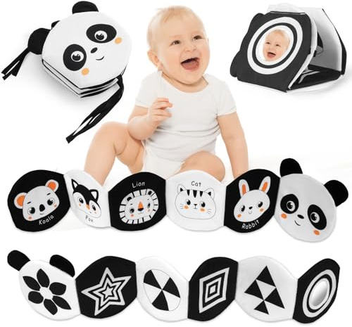 HOTUT Black & White Stoff-Buch,baby stoffbuch,Wahrnehmungs-Lernspielzeug, bilderbuch stoffbuch für baby spielzeug 0 monate-Pandastil