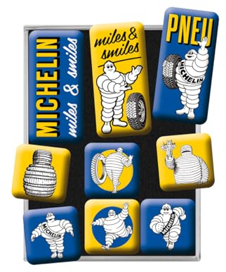 Nostalgic-Art Retro Kühlschrank-Magnete, 9 Stück, Michelin – Logo Evolution – Geschenk-Idee für Motor-Fans, Magnetset für Magnettafel, Vintage Design