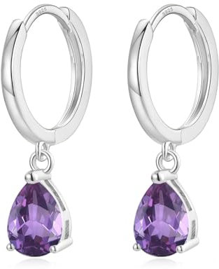 Ohrringe Silber 925 Hängend AAA Violett Zirkonia Creolen Ohrhänger Damen Frauen Schmuck Geschenk