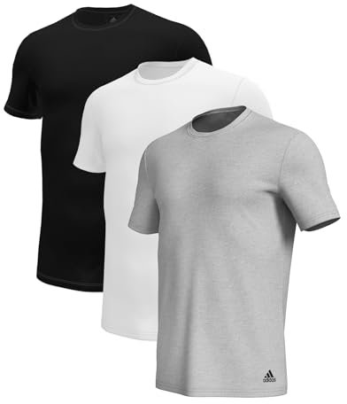 adidas Men's Shirt Undershirt Crew Neck T-Shirt Active Core Cotton Pack of 3 Colour: Multicoloured Item:-908 Black/Heather Grey/White, Size: S, -908 Black / Heather Grey / White, S