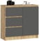 AKORD Kommode K-80 Jerry mit 3 Schubladen | Schrank mit 2 Einlegeböden und 1 Tür | Für das Wohnzimmer Schlafzimmer | Moderne | 16mm Laminierte Platte | 80x77x35 cm | Artisan Eiche + Graphitgrau Front
