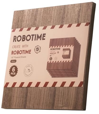 ROBOTIME Tablero Madera Contrachapada 3mm Nogal 30×30cm 6 Piezas Tablero de Madera a Medida Para Bricolaje,Pirograbado Corte por Laser CNC Router Modelado