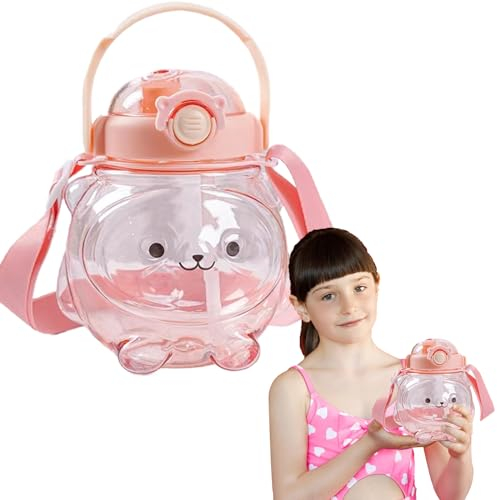 FILOEEX Kawaii Water Bottle with Straw and Strap,Cute Water Bottles,Portable 1000ml Large Water Bottle,Leak-Proof Big Belly Bottle,BPA-free for Teens Girls School Sports Milk Tea Juice (pink)