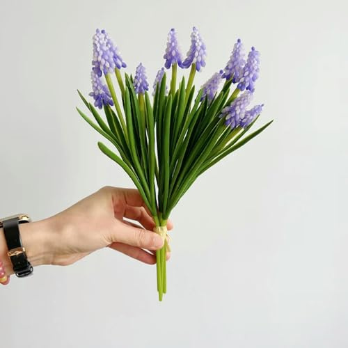 BREEZYHUE 1 paquete de 6 flores artificiales pequeñas, jacintos de gelatina, jacintos de uva, hermoso ramo de jacinto morado, ramo de boda, arreglo floral, jacinto morado