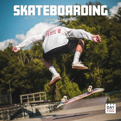 Dayplanner Publishing Skateboard-Kalender 2025, großer quadratischer Wandkalender, 16 Monate, Skateboarding-Geschenk, allgemeiner Kalender