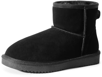 DREAM PAIRS Winterstiefel Schneestiefel | Echtes Wildleder Wasserabweisend Rutschfest Warme Slip-On Memory-Schaum Komfort Knöchelstiefel FuzzyClassic für Damen