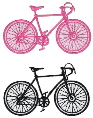 Fahrrad 2er Set Schwarz und Rosa Aufnäher zum aufbügeln Bügelbild Rennrad Applikation Bügelflicken Patch Größe: 8,4 x 5,2 cm